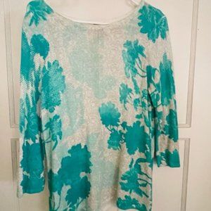 Chicos Turquoise Gray Floral Sweater Size 1